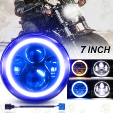 7 Inch Led Motorcycle Headlight Projector Blue Halo Drl Angel Eyes For Harley
