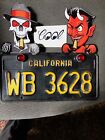 Red Devil Hot Rod Skull License Plate Toppers Metal Mechanical Cl