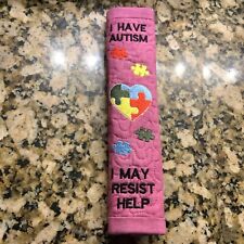 Autism Seat Belt Cover Safety Embroidered. Pink