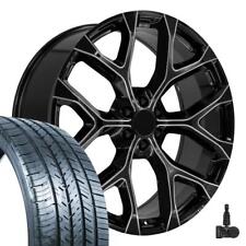 26 Inch 5904 Black Milled Snowflake Rims 29530 Tires Tpms Fit Sierra Yukon