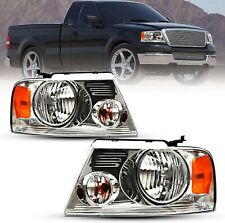 Pair Headlights Assembly For 2004-2008 Ford F150 F-150 Chrome Amber Headlamps