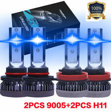 4pcs 8000k Blue 9005 H11 Combo Led Headlight Fog Lights Kit High Low Beam Bulbs