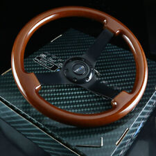 Nrg 350mm 3deep Dish 6-hole Classic Dark Brown Wood Steering Wheel Black Spokes