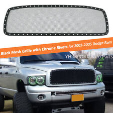 Fits 2002-2005 Dodge Ram Black Stainless Steel Rivets Mesh Grille Grill Insert