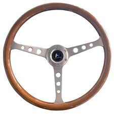 15 Inch Wooden Steering Wheel Grain 2 Silver Brushed Spoke Classic Wood 380mm