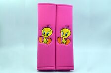 2 Pcs 1 Pair Tweety Bird Embroidery Seat Belt Cover Shoulder Pads Pink Pads