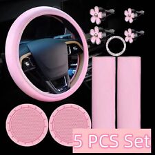 Universal 10pcs Pink Steering Wheel Cover Seat Belt Cover Flower Clip Air Outlet