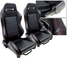 1 Pair Black Leather Red Stitch Racing Seats Reclinable All Mazda