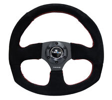 Nrg 320mm Racing Sport Steering Wheel Black Suede Red Stitch Oval Bottom