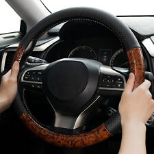 15 Car Steering Wheel Cover Wood Grain Black Leather Breathable Non-slip Usa