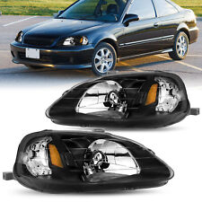For 99-00 Honda Civic Ek Black Headlights Assembly Amber Corner Lamps Leftright