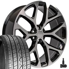 26 Inch 5668 Machined Black Rims Tires Tpms Fit Silverado Tahoe Snowflake Wheels