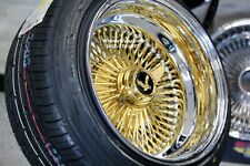 New 24kt Gold Chrome 15x10 100 Spoke Knockoff Wire Spoke Wheels Tires Set 4