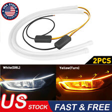 2x 60cm Led Switchback Drl Tube Light Strip Amber Sequential Flow Turn Signal Us