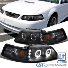 Fit 99-04 Ford Mustang Black Led Halo Projector Headlights Head Lamps Leftright