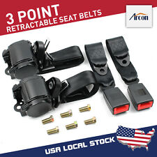 2pcs Universal Adjustable 3 Point Retractable Auto Car Seat Lap Belt Kit Black