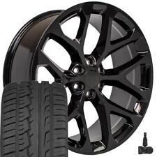 24 Gloss Black Snowflake Ck156 Wheels Tires Tpms Set Fits Sierra Yukon
