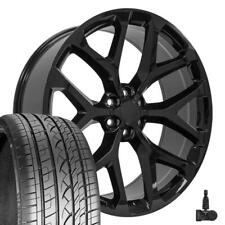 26 Inch 5668 Black Rims Tires Tpms Fit Sierra Yukon Snowflake Wheels