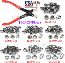 130x Assorted Hose Clamp Stainless Steel Ear Cinch Rings Crimp Pinch Set Pliers