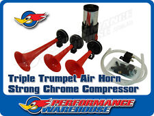 Triple Trumpet Alternating 12v Air Horn Set Wstrong Chrome Compressor