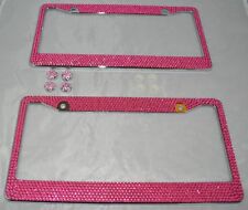2 Pink Bling Glitter Crystal Rhinestone License Plate Frame Car Auto