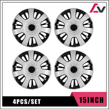4pcs 15universal Wheel Rim Cover Hubcaps Black Silver Cap Trim Rings For Chevy