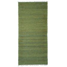 Hand Woven Flat Weave Kilim Cotton Polyester Runner Area Rug Solid Green Bbh