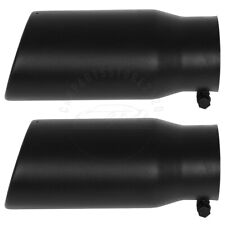 A Pair Roll Edge 4inlet Exhaust Tip Black 5outlet -12 Length Stainless Steel