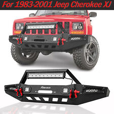 For 1983-2001 Jeep Cherokee Xj Steel Front Bumper Wwinch Plate Leds D-rings
