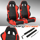 2 X Blackside Red Carbon Fiber Pvc Leather Lr Racing Bucket Seats Slider
