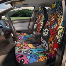 Cartoon Car Seat Covers - Doodle Art Seat Covers For Car Set Of 2
