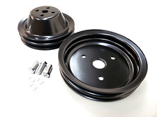 Sbc Small Block Chevy 2 Groove Black Steel Short Water Pump Pulley Kit 327 350