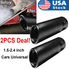 2pcs Car Exhaust Pipe Tip Rear Tail Throat Muffler Stainless Steel Round Black