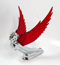 Flying Goddess Hood Ornament - Chrome W Red Wings