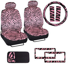 Pink Zebra Print Car Truck Front Seat Covers Steering Wheel Cover Cd Visor Set