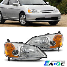 For 2001-2003 Honda Civic Chrome Headlights Pair Clear Lens Head Lamp Leftright
