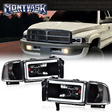 Led Tube Drl Headlight Lamps Clearblack Fit For 94-02 Dodge Ram 1500 2500 3500