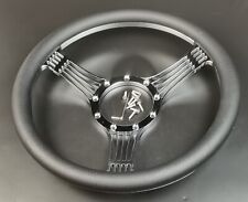 14 Banjo Style Half Wrap Leather Billet Aluminum 9 Holes Chrome Steering Wheel