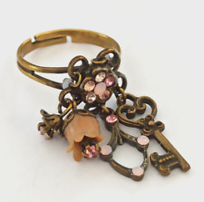 Michal Negrin Charm Ring Romantic Lotus Key With Swarovski Crystals Victorian