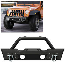 Black Textured Front Bumper Stubby Wwinch Plate Fit 07-18 Wrangler Jk Unlimited