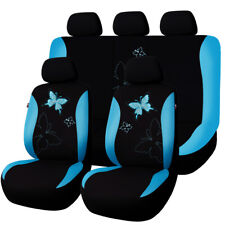 Universal Car Seat Covers Full Set Rear Split Mint Blue Butterfly Mesh Polyester