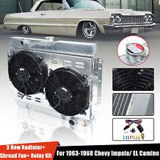 For Chevy Impala El Camino 63-68 Aluminum Radiator 3 Row Shroud Fan Relay Kit
