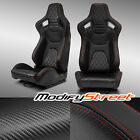 2x Black Pvcred Stitching Bottom Carbon Fiber Reclinable Leather Racing Seats