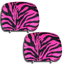 New Zebra Print Headrest Covers Black Hot Pink 12 X 9 Universal Fit - Pair
