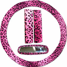 Steering Wheel Cover Seat Belt Covers Rear View Mirror Cover Pink Leopard