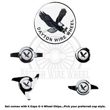 Dayton Eagle Chrome White Metal Wheel Chip Emblems With Spinner Caps Set Of 4
