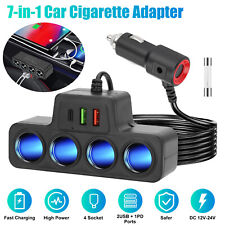 7-in-1 4way Car Cigarette Lighter Socket Splitter Fast Charger Power Adapter 12v