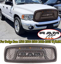 For Dodge Ram 1500 2500 3500 2002-2005 Front Grille Grill Wletters Led Black