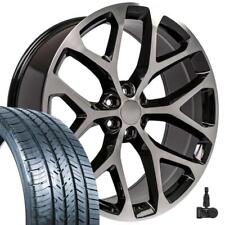 26 Inch 5668 Machined Black Wheels Tires Tpms Fit Sierra Yukon Snowflake Rims