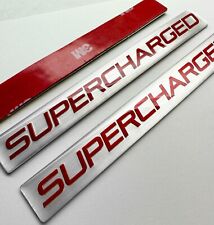 2 - New Embossed Aluminum Supercharged Badge Emblem Supercharged Silver Red